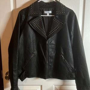 Vegan leather black studded biker jacket 0X NWOT
